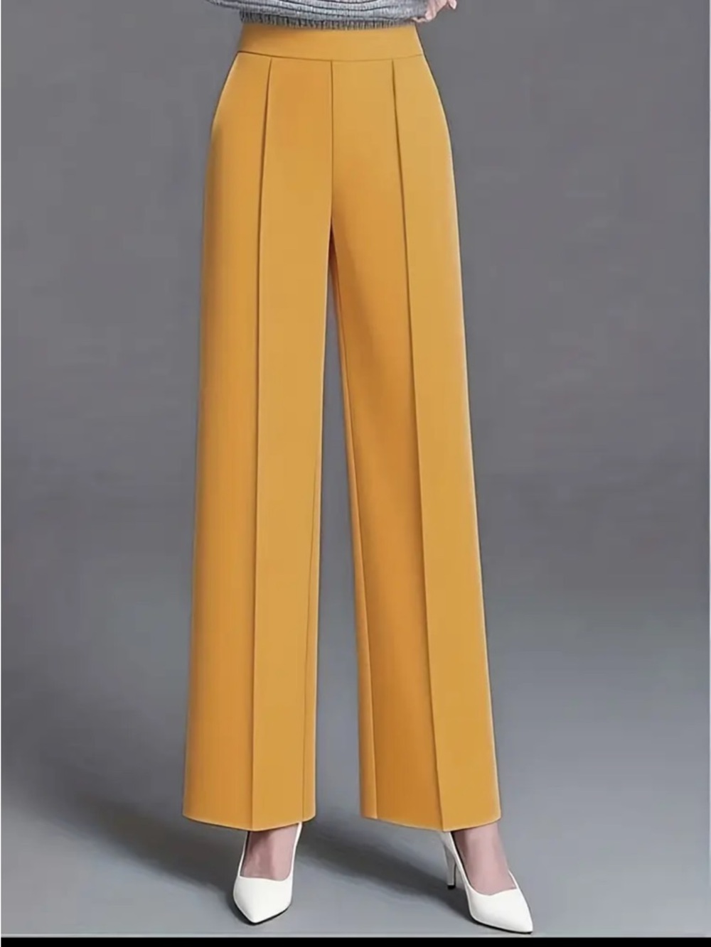Wide-Leg High-Waist Women's Pants in Mustard